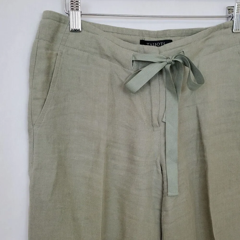 Talbots Pants Womens 4 Petite Linen Wide Leg Drawstring Green Beachy - Picture 2 of 13